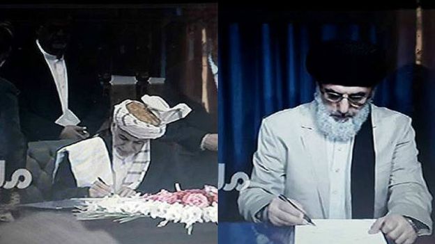 موافقتنامه صلح میان دولت افغانستان و حزب اسلامی به رهبری گلبدین حکمتیار و از مخالفان مسلح دولت پیش از چاشت هشتم میزان توسط رییس جمهور غنی و گلبدین حکمتیار امضا شد