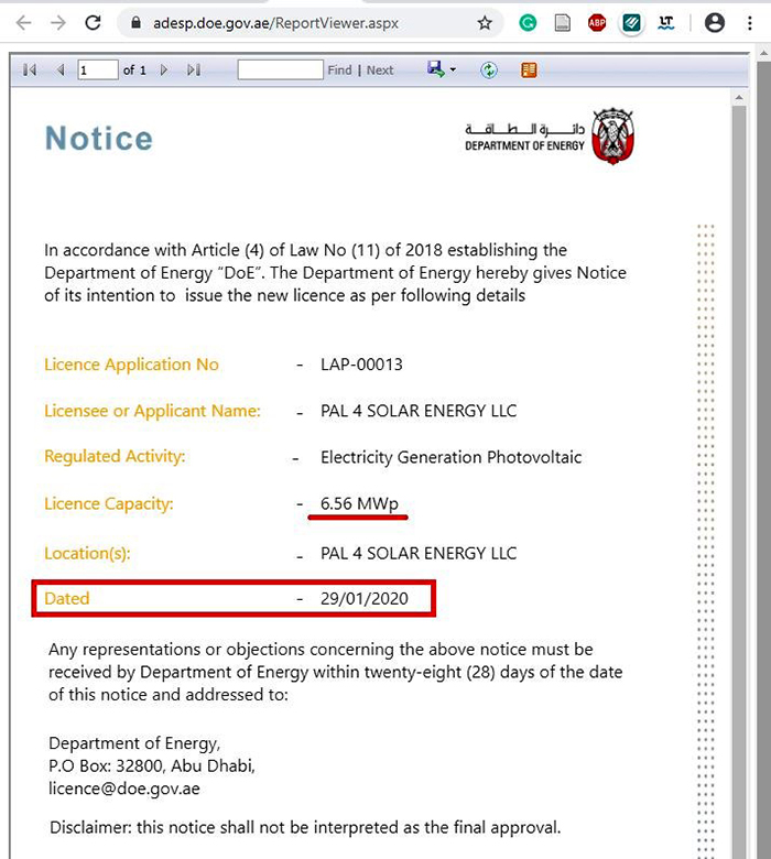 جزئیات بیش‌تر در مورد شرکت « PAL 4 SOLAR energy LLC» - منبع: https://adesp.doe.gov.ae/ListingPN.aspx